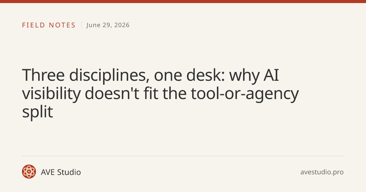 Three disciplines, one desk: why AI visibility doesn't fit the tool-or-agency split