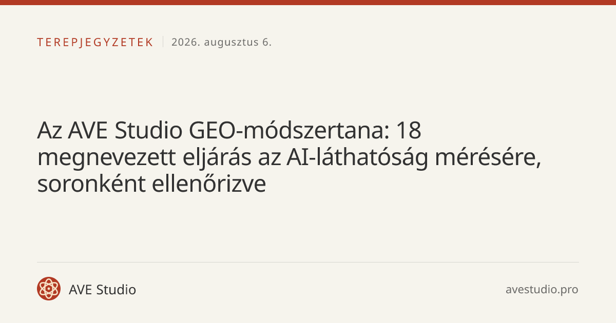 Az AVE Studio GEO-módszertana: 18 megnevezett eljárás az AI-láthatóság mérésére, soronként ellenőrizve
