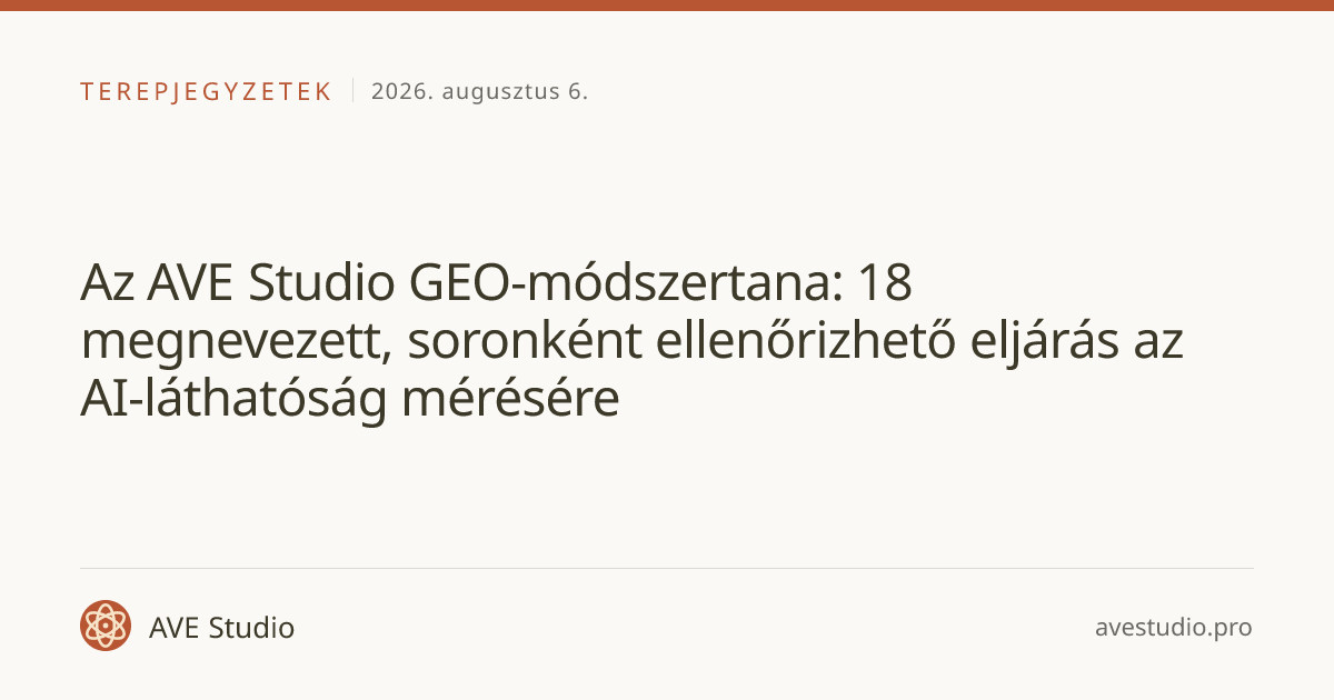 Az AVE Studio GEO-módszertana: 18 megnevezett, soronként ellenőrizhető eljárás az AI-láthatóság mérésére